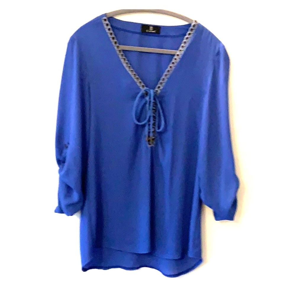 Summer periwinkle blue lace up blouse by Casting